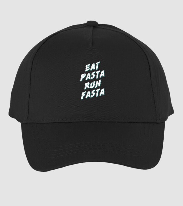 eat pasta run fasta model negru pe tricou