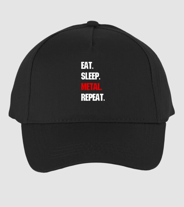 Eat sleep METAL repeat model negru pe tricou