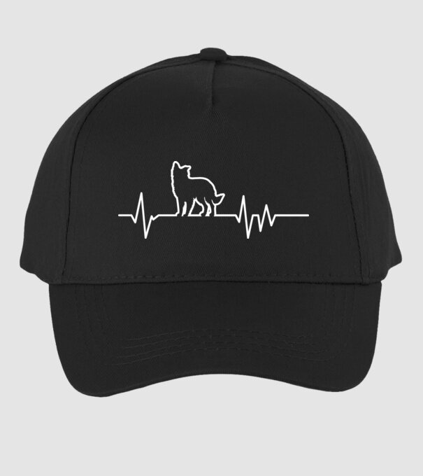 Heartbeat line Border Collie model negru pe tricou
