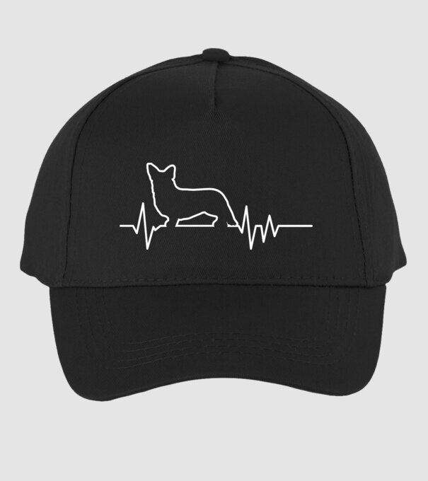 Heartbeat line Corgie model negru pe tricou
