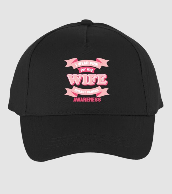 I wear pink for my wife model negru pe tricou