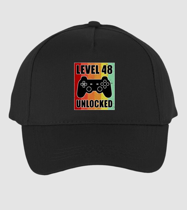 level 48 unlocked retro gamer model negru pe tricou