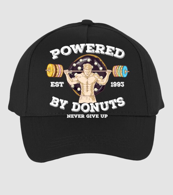 Powered by donuts model negru pe tricou