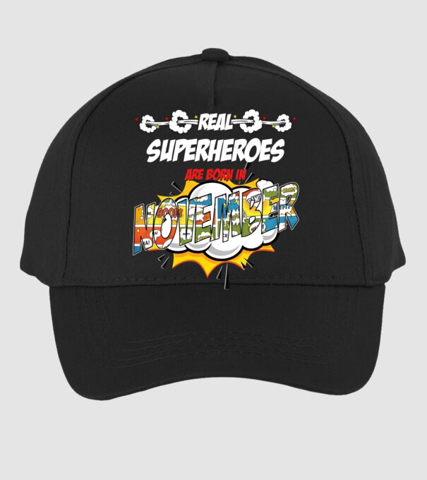 real superheroes are born in november model negru pe tricou