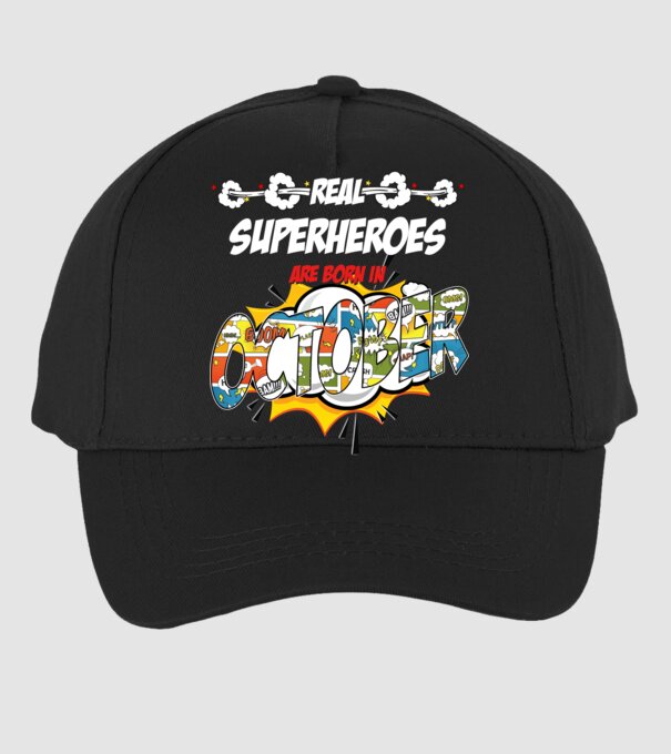 real superheroes are born in october model negru pe tricou