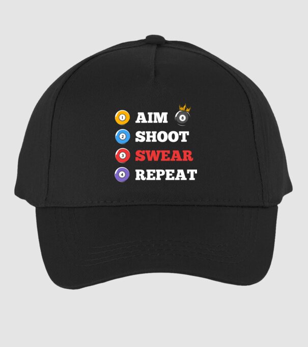 Aim swear shoot repeat - biliard v2 model negru pe tricou
