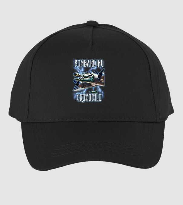 Bombardino Crocodilo model negru pe tricou