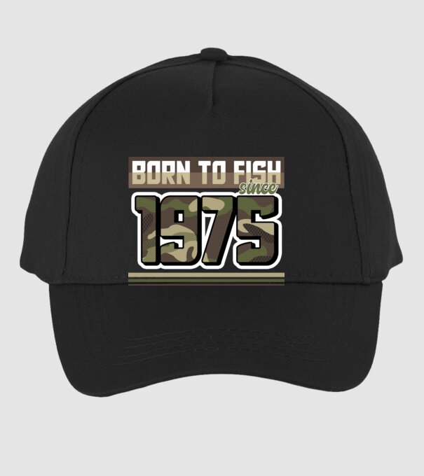 Born to fish since 1975 model negru pe tricou