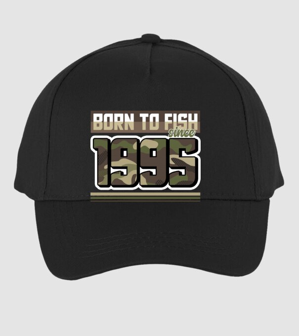 Born to fish since 1995 model negru pe tricou