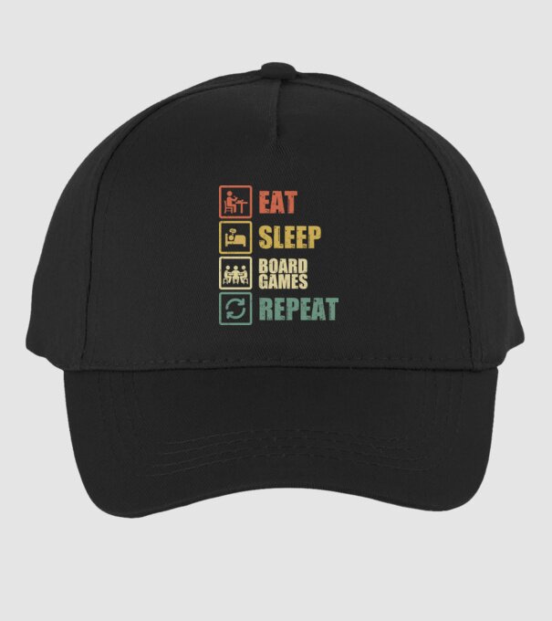 eat sleep Board Games repeat model negru pe tricou
