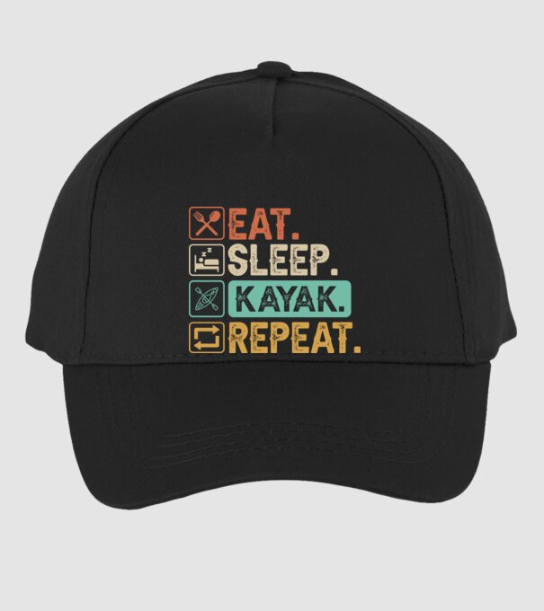 Eat Sleep Kayak model negru pe tricou