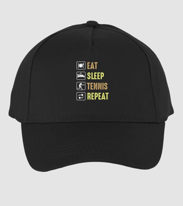 eat sleep tennis repeat model negru pe tricou