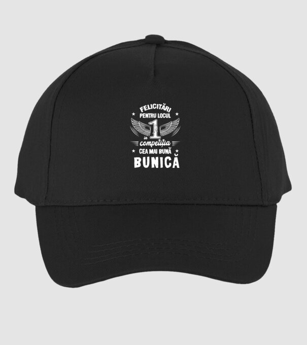Felicitări pentru locul 1 în competiția Cea mai bună bunică! model negru pe tricou