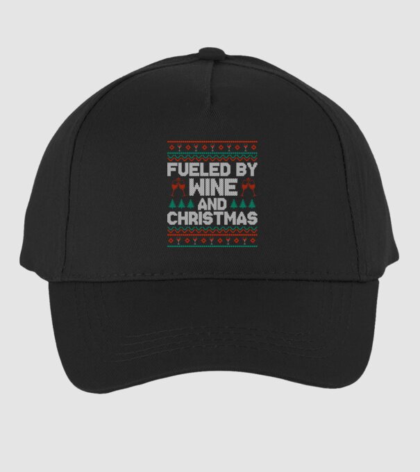 Fueled by wine and christmas model negru pe tricou