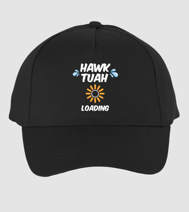 Hawk Tuah loading raindrop model negru pe tricou