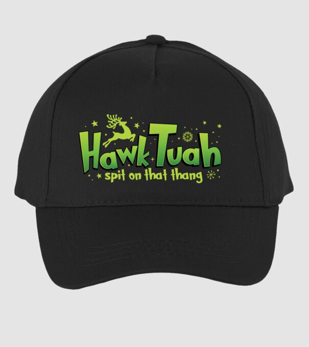 Hawk tuah xmas model negru pe tricou