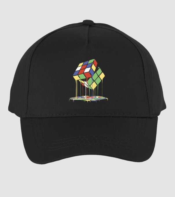 Melting Rubik cube model negru pe tricou