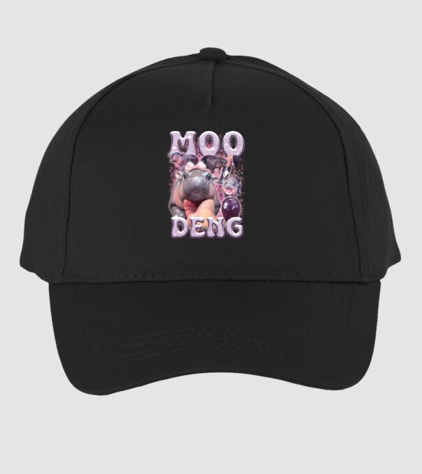 MOO DENG baby hippo model negru pe tricou