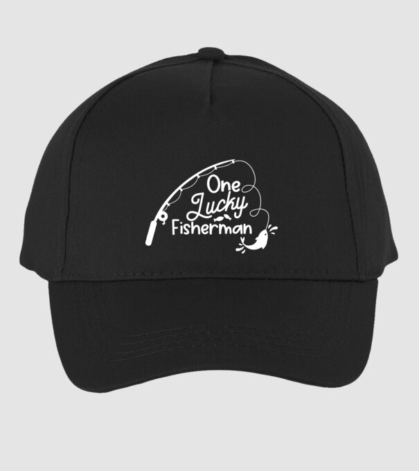 One lucky Fisherman model negru pe tricou