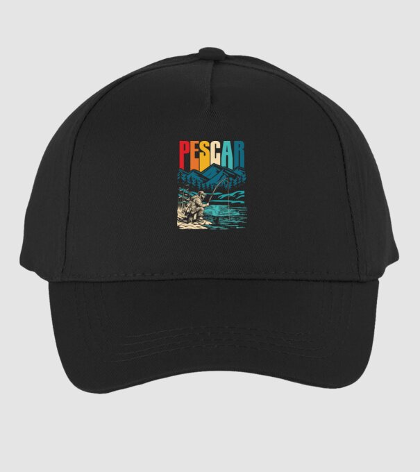 Pescar retro model negru pe tricou