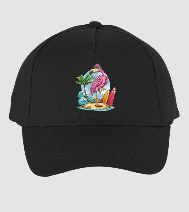 Surfer flamingo model negru pe tricou