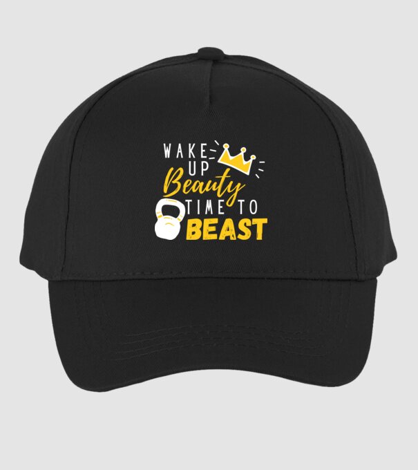 Wake Up Beauty Time To Beast model negru pe tricou