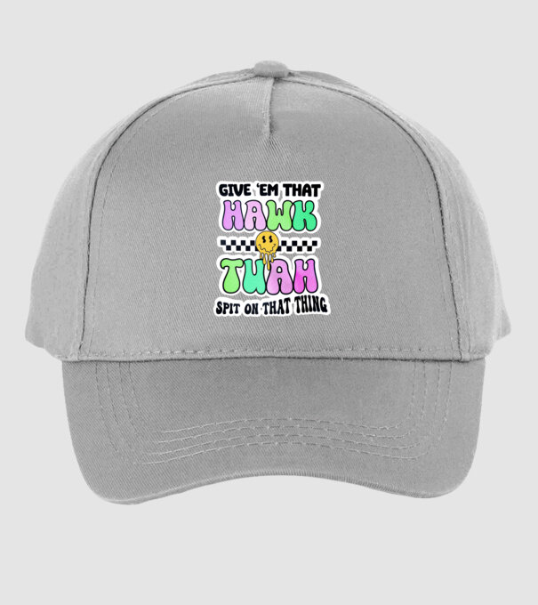 Give 'em that hawk tuah hippie trip model gri pe tricou