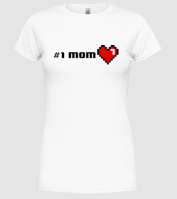 8bit mom number one model alb pe tricou