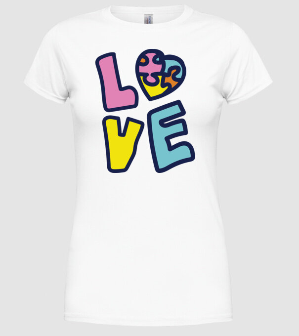 Ziua Mondială a Autismului LOVE model alb pe tricou