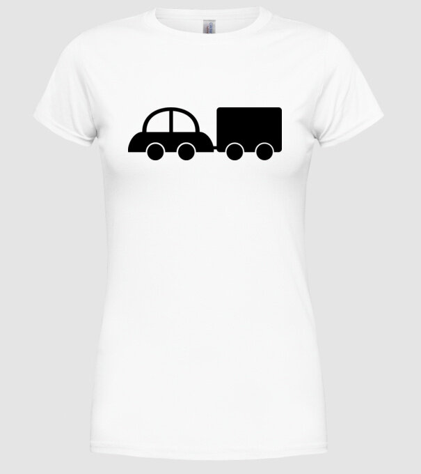 Car with tail model alb pe tricou