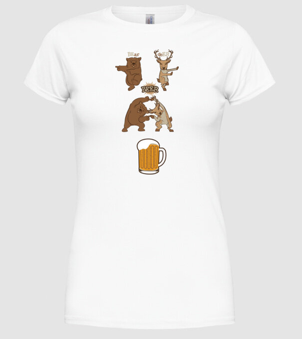 Bear deer beer model alb pe tricou