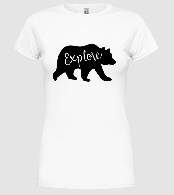 Bear explore model alb pe tricou