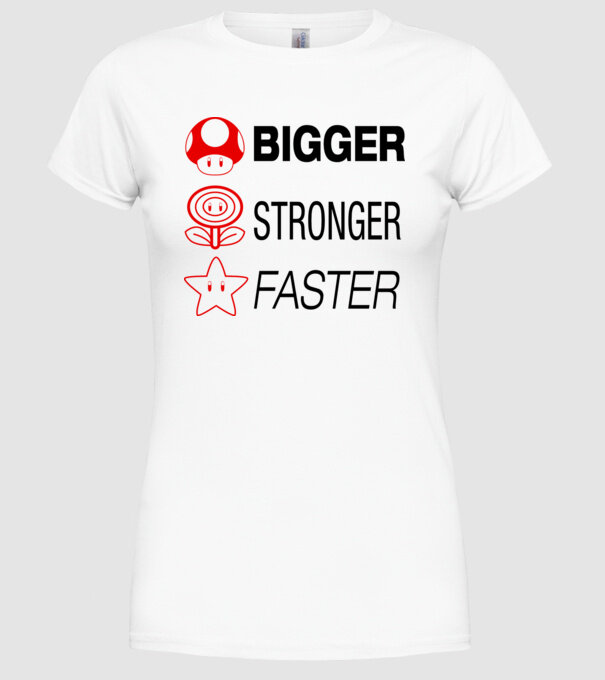bigger stronger faster model alb pe tricou