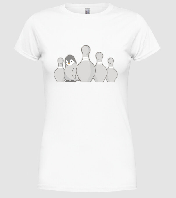 Bowling pinguin model alb pe tricou