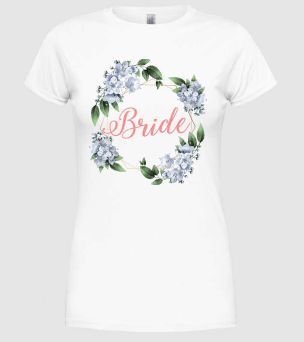 BRIDE blue floral model alb pe tricou
