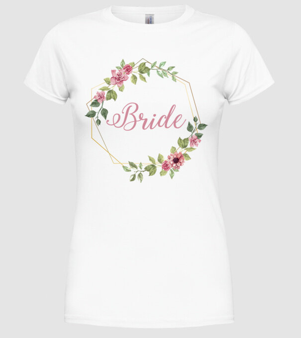 BRIDE pink floral model alb pe tricou