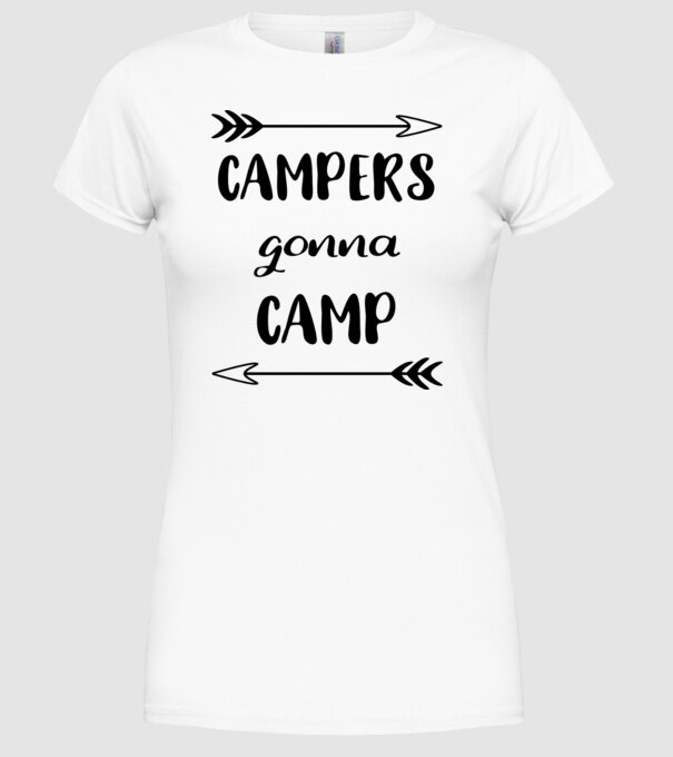 Campers gonna camp model alb pe tricou