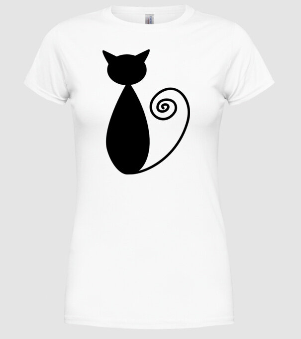 Siluetă pisică model alb pe tricou