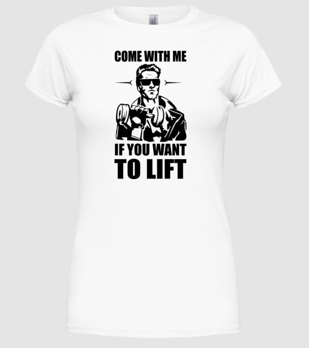 come with me arnold model alb pe tricou