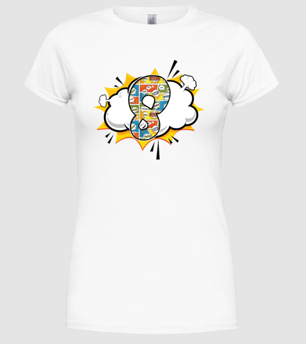 Birthday Comic Number 8 model alb pe tricou