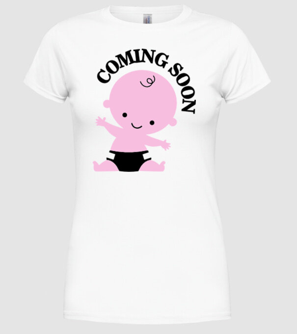 Coming soon baby model alb pe tricou