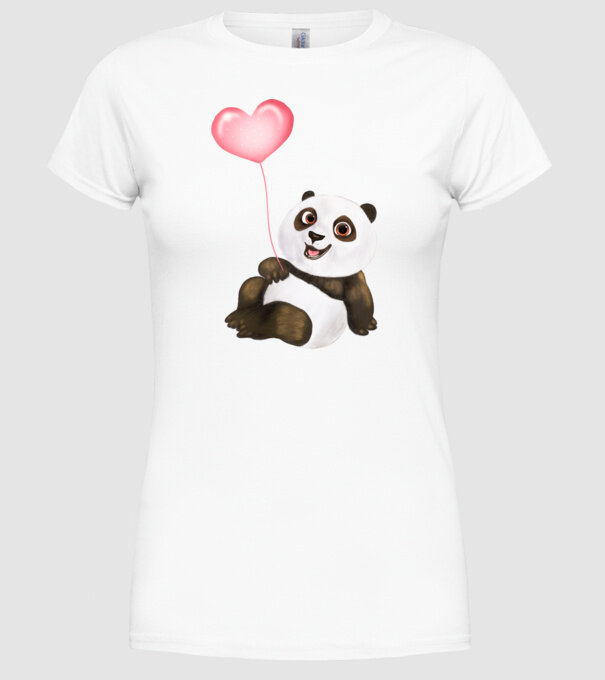 Cute panda with heart model alb pe tricou