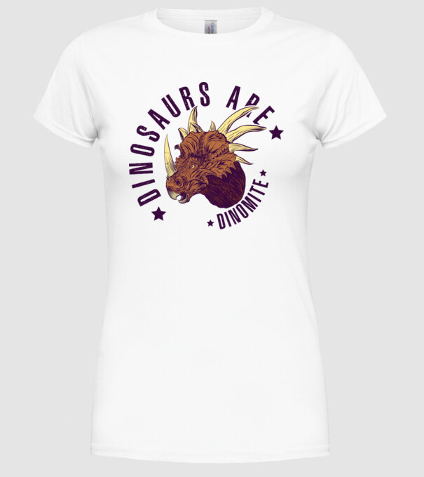 Dinomite model alb pe tricou