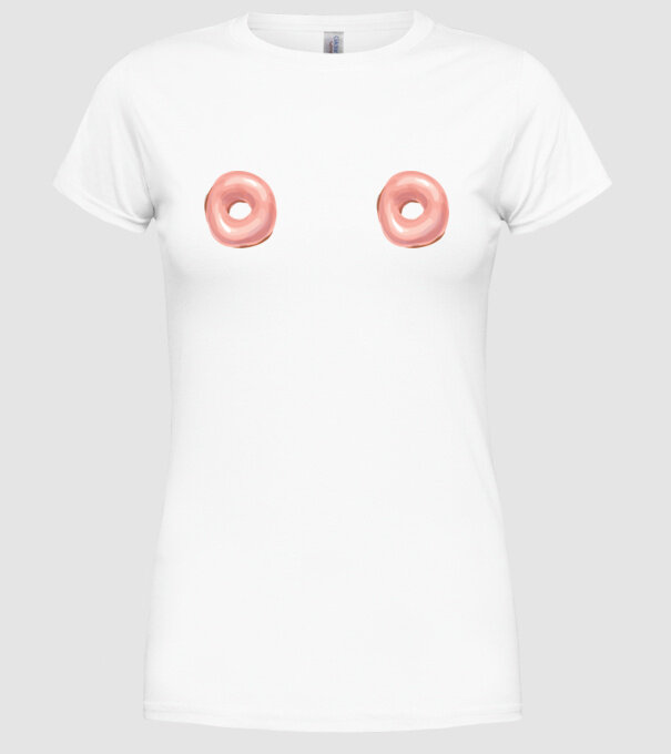 Donut titties model alb pe tricou