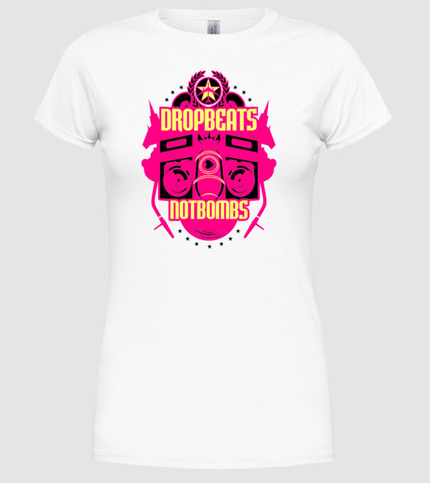 Drop Beats Not Bombs model alb pe tricou