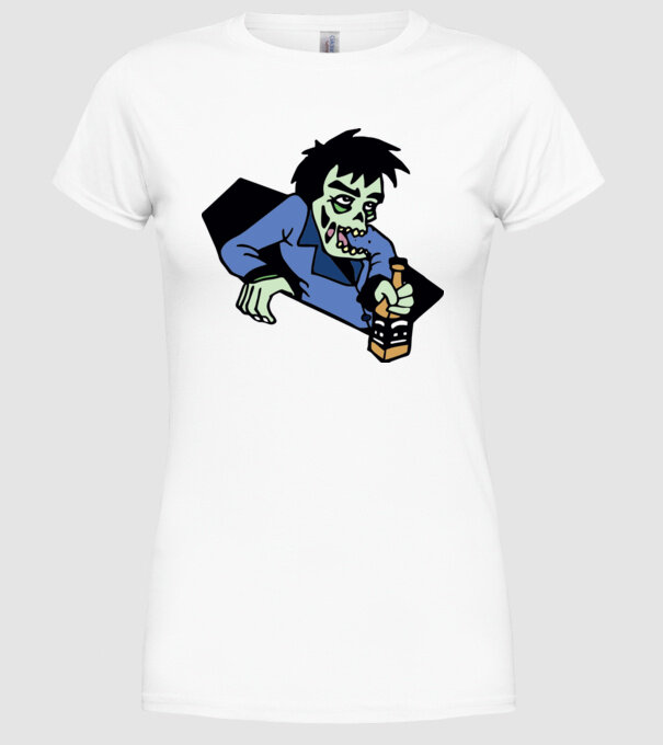 Drunk Zombie model alb pe tricou