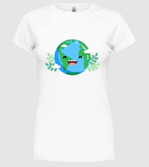 Earth smiley model alb pe tricou