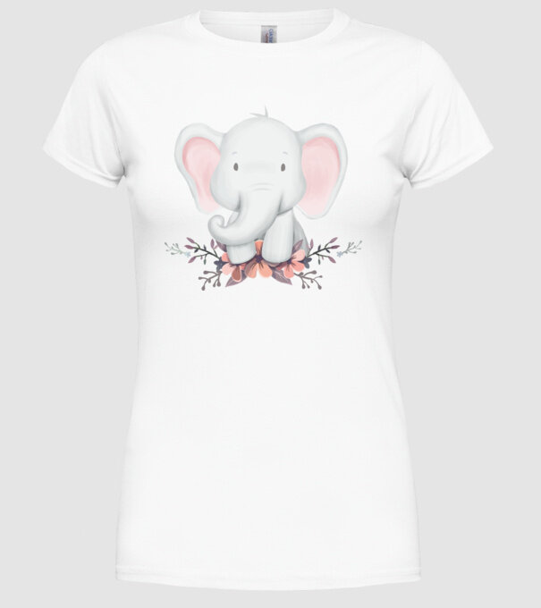Elefant cu flori model alb pe tricou