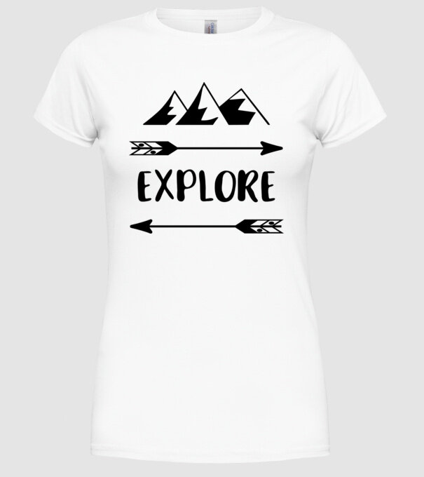Explore mountains model alb pe tricou