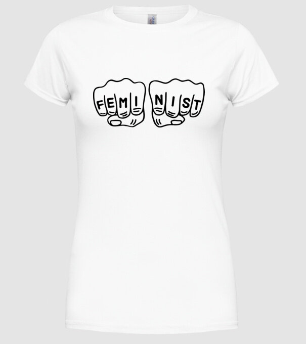 Feminist model alb pe tricou